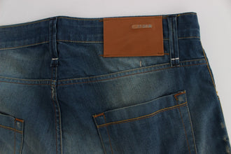 Blue Wash Denim Cotton Stretch Baggy Fit Jeans Acht