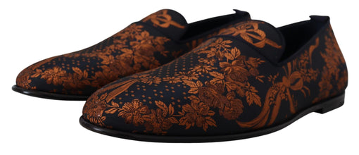 Blue Rust Floral Slippers Loafers Shoes Dolce & Gabbana