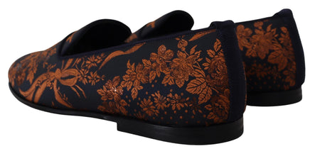 Blue Rust Floral Slippers Loafers Shoes Dolce & Gabbana
