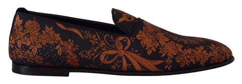 Blue Rust Floral Slippers Loafers Shoes Dolce & Gabbana