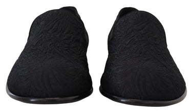 Black Floral Jacquard Slippers Loafers Shoes Dolce & Gabbana