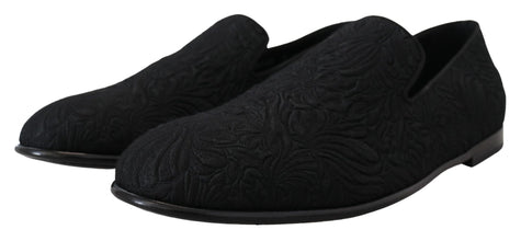 Black Floral Jacquard Slippers Loafers Shoes Dolce & Gabbana