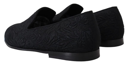 Black Floral Jacquard Slippers Loafers Shoes Dolce & Gabbana