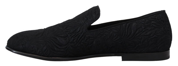Black Floral Jacquard Slippers Loafers Shoes Dolce & Gabbana