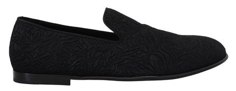 Black Floral Jacquard Slippers Loafers Shoes Dolce & Gabbana