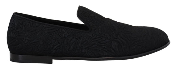 Black Floral Jacquard Slippers Loafers Shoes Dolce & Gabbana