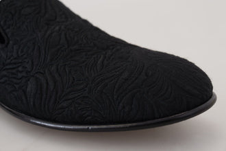 Black Floral Jacquard Slippers Loafers Shoes Dolce & Gabbana