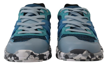 Blue Gray Leather Sport Low Top Sneakers Dolce & Gabbana