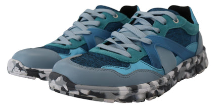 Blue Gray Leather Sport Low Top Sneakers Dolce & Gabbana