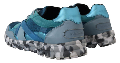 Blue Gray Leather Sport Low Top Sneakers Dolce & Gabbana