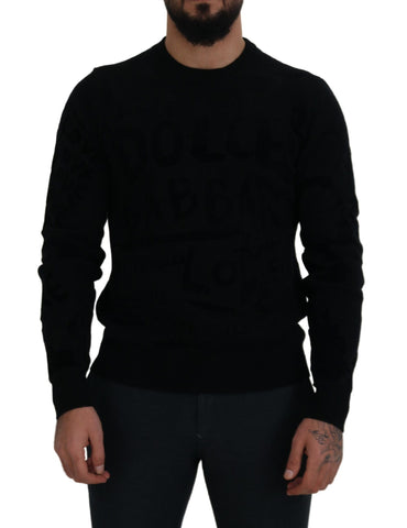Black Wool Logo Pattern Crewneck Pullover Sweater Dolce & Gabbana
