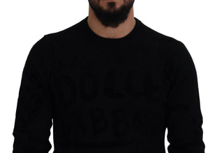 Black Wool Logo Pattern Crewneck Pullover Sweater Dolce & Gabbana