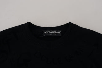 Black Wool Logo Pattern Crewneck Pullover Sweater Dolce & Gabbana
