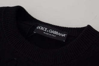 Black Wool Logo Pattern Crewneck Pullover Sweater Dolce & Gabbana