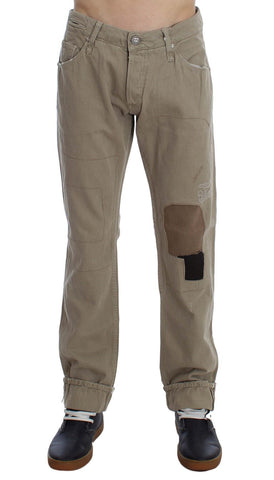 Beige Cotton Patchwork Jeans Acht