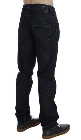 Blue Wash Cotton Denim Straight Fit Jeans Acht