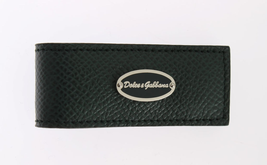Dolce & Gabbana Green Leather Magnet Money Clip