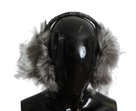 Gray Fox Fur Crystal Ear Muffs Dolce & Gabbana
