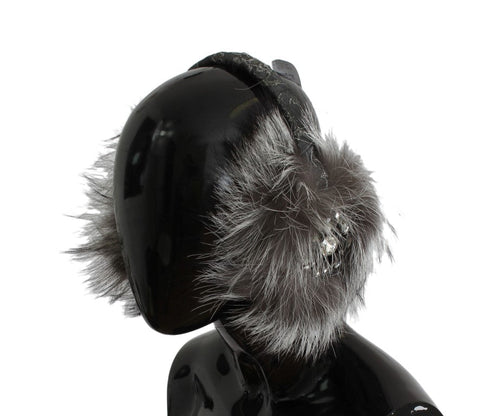 Gray Fox Fur Crystal Ear Muffs Dolce & Gabbana