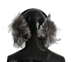 Gray Fox Fur Crystal Ear Muffs Dolce & Gabbana