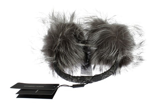 Gray Fox Fur Crystal Ear Muffs Dolce & Gabbana