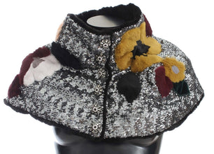 Silver Sequined Floral Weasel Fur Shoulder Scarf Wrap Dolce & Gabbana