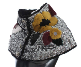 Silver Sequined Floral Weasel Fur Shoulder Scarf Wrap Dolce & Gabbana