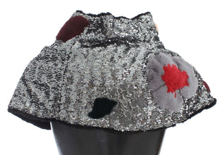 Silver Sequined Floral Weasel Fur Shoulder Scarf Wrap Dolce & Gabbana