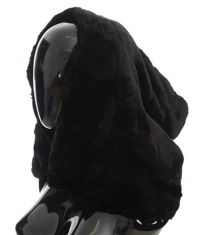 Black Weasel Fur Crochet Hood Scarf Hat Dolce & Gabbana