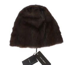 Brown Weasel Fur Womens Cashmere Hat Beanie Dolce & Gabbana