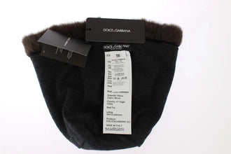 Brown Weasel Fur Womens Cashmere Hat Beanie Dolce & Gabbana