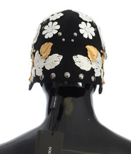 Black Wool White Floral Gold Leaf Hat Dolce & Gabbana