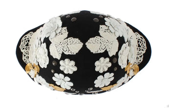 Black Wool White Floral Gold Leaf Hat Dolce & Gabbana
