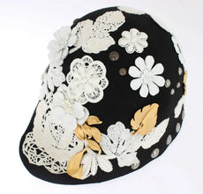 Black Wool White Floral Gold Leaf Hat Dolce & Gabbana