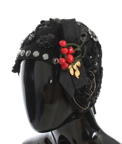 Black Crystal Gold Cherries Brooch Hat Dolce & Gabbana