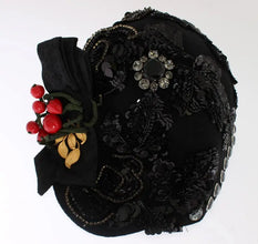 Black Crystal Gold Cherries Brooch Hat Dolce & Gabbana