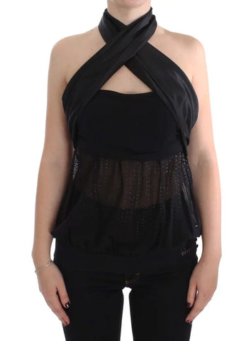 Black Neck Wrap Top Blouse Exte
