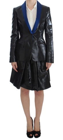Black Blue Two Piece Suit Skirt & Blazer Exte