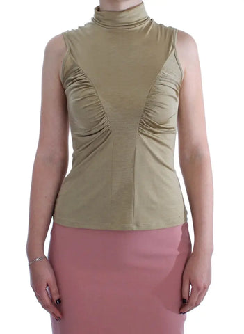 Gold Nylon Turtleneck Top Blouse Exte
