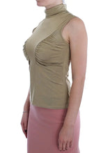 Gold Nylon Turtleneck Top Blouse Exte