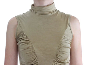 Gold Nylon Turtleneck Top Blouse Exte