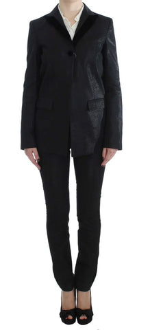 Black One Button Three Piece Suit Exte