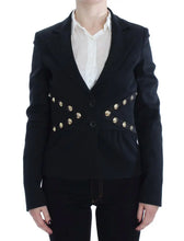 Black Cotton Stretch Gold Studded Blazer Jacket Exte