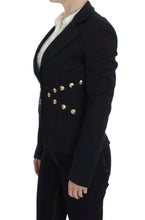 Black Cotton Stretch Gold Studded Blazer Jacket Exte