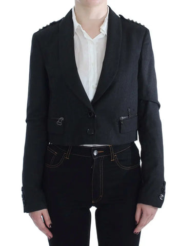 Gray Stretch Gold Studded Short Jacket Exte