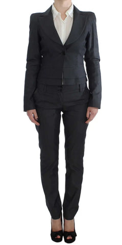 Gray One Button Two Piece Suit Exte