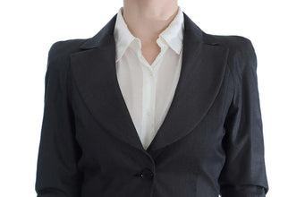 Gray One Button Two Piece Suit Exte