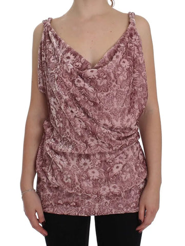 Pink Floral Print Viscose Silk Blouse Top Exte