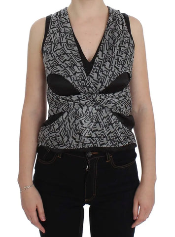 Gray Black Silk Blouse Top Karl Lagerfeld