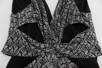 Gray Black Silk Blouse Top Karl Lagerfeld